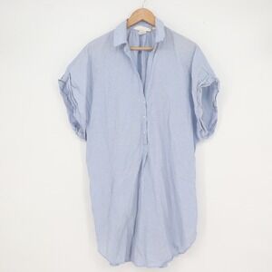 HM LOGG Blue White Pinstripe Cotton Tunic Shirt Dress Womens 12 Short Sleeve